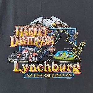 Harley-Davidson Lynchburg Va T-Shirt Mens Size Large XL Black Double Sided HD-03